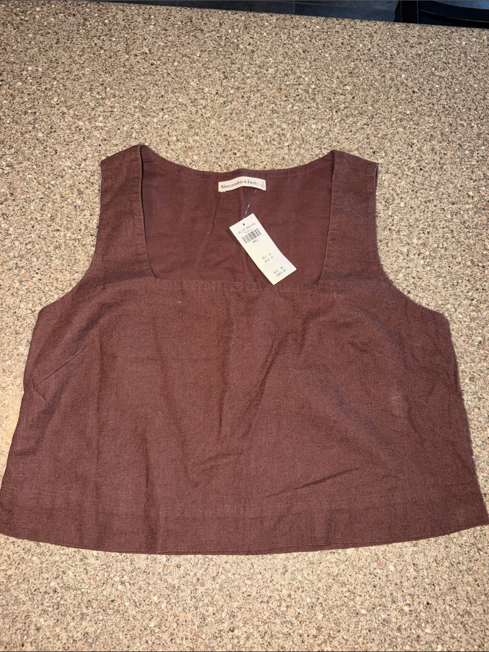 Abercrombie & Fitch Brown Square-Neck Linen Blend Crop Tank